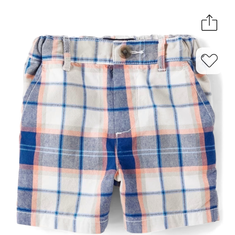 The Children's Place Baby Boys Plaid Chino Shorts in Coral Sea